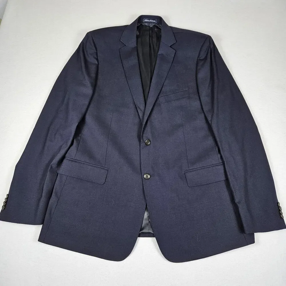 Lands End Stretch Blazer Mens 44L Year Rounder Traditional Fit Navy Wool Jacket